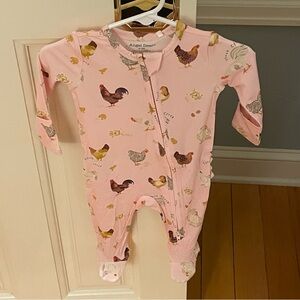 NWT Angel Dear Bamboo Pink Chicken Print Ruffle Footie Pajama